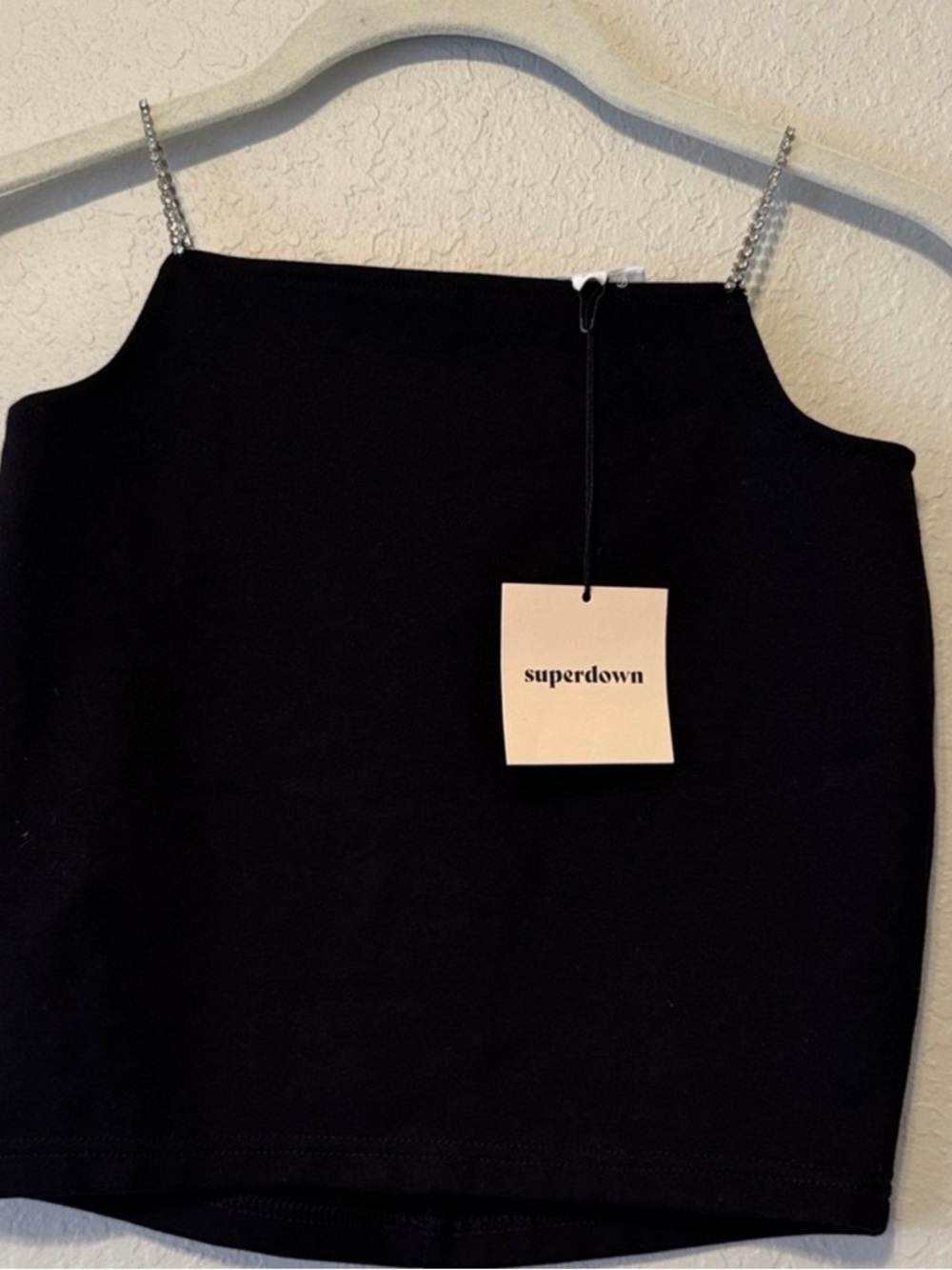 superdown Black Rhinestone Strap Crop Top